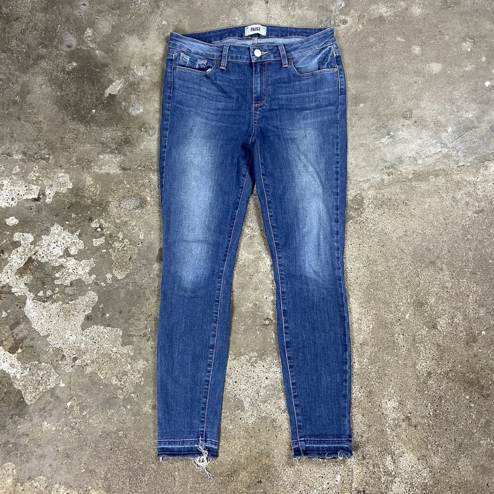 Paige Vertigo Crop Jeans Women's Size 31 Blue Denim Medium Wash Slim Stretch